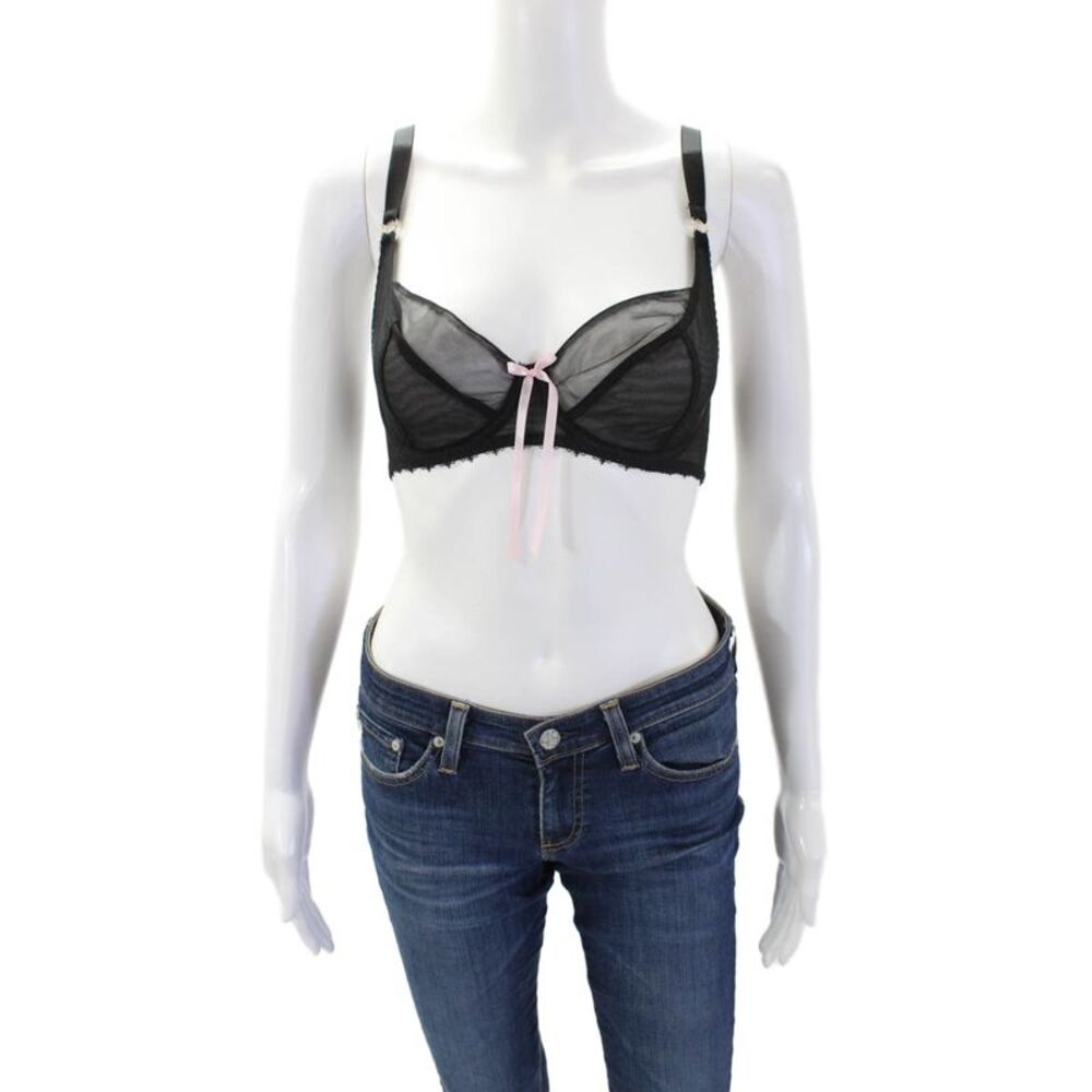 Miss Mandalay Womens Sheer Cup Bow Accent Underwire Bra Black Size 30DD